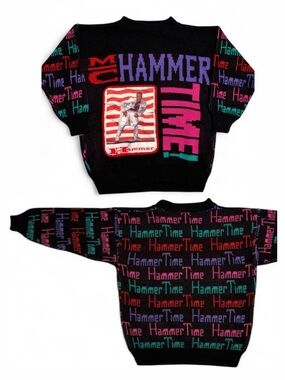 1991 RARE MC Hammer Colourful 3/4 Sleeve Crew Neck Knit Sweater-90s 1990s Retro